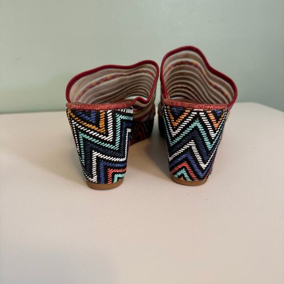 Mules Wedge Sandals 8 Colorful Mesh Leather Open Toe Slip On Retro Festival Boho - Picture 8 of 12